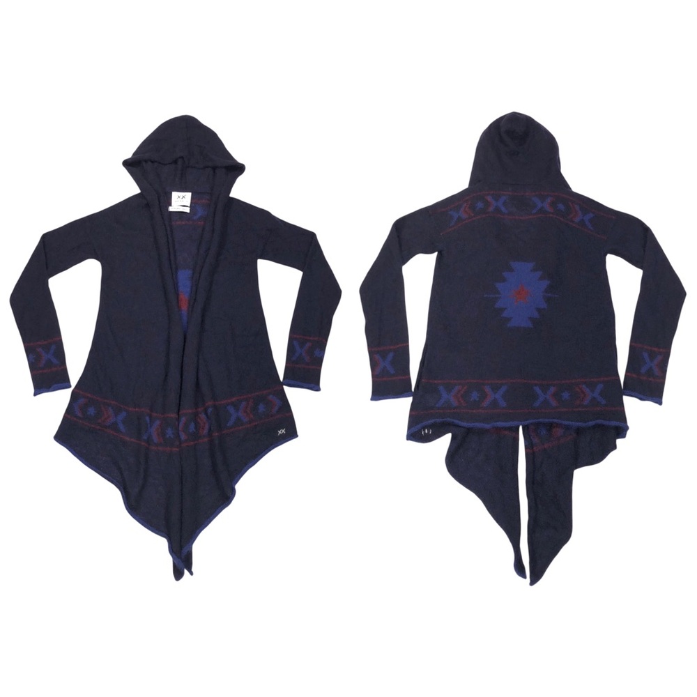 Banjo & Matilda Hooded Knit Cardigan Women's Size XS-S Navy Blue Red Aztec
